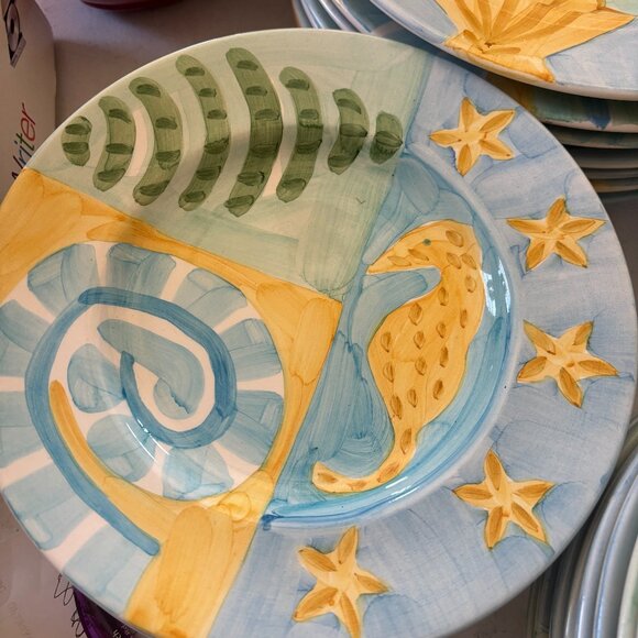 BELLA CERAMICA SEASHELL SALAD PLATE SET OF (4) 8.5" WIDE DINNERWARE BEACH SEA - Picture 1 of 1